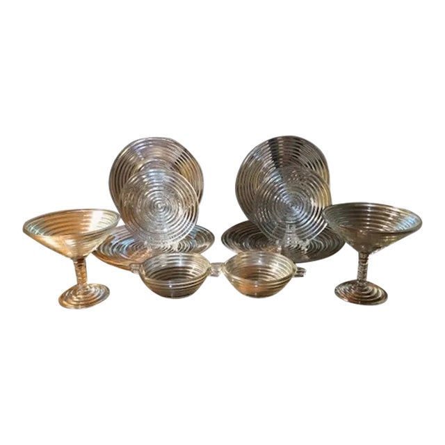 1930s Anchor Hocking Manhattan Glass Clear Dinner Set for 2 Include 2 Martini Glasses- 10 Pieces For Sale