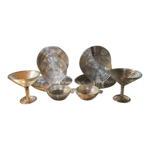 1930s Anchor Hocking Manhattan Glass Clear Dinner Set for 2 Include 2 Martini Glasses- 10 Pieces