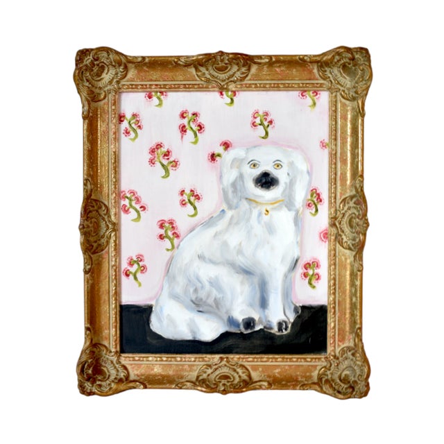 2020s Chloe & Charles the White Staffordshire Dogs and Their Portraits For Sale - Image 5 of 12