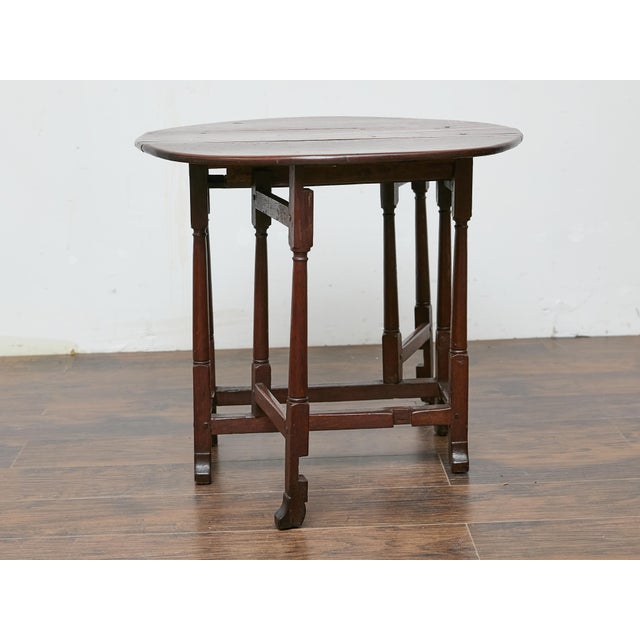 19th Century English Oak Drop-Leaf Table with Gatelegs and Single Drawer For Sale - Image 11 of 12