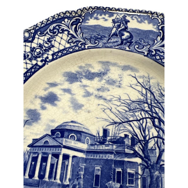 Rare Crown Ducal England dinner plate, blue and white, featuring Monticello. Has crazing appropriate for age. No cracks or...