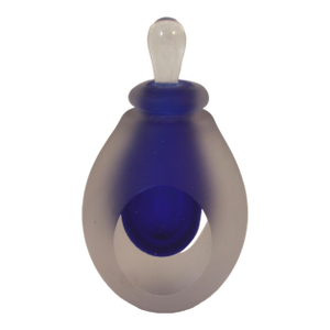 Mid Century Modern I. Rice Cobalt Blue, Frosted & Clear Glass Teardrop Shape Perfume Bottle