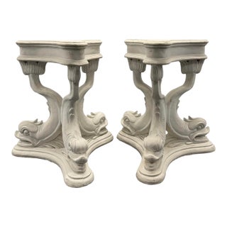 Vintage Neoclassical Pedestal Bases With Dolphin Motif, Pair For Sale