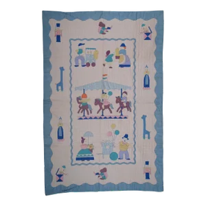 1960s Vintage Merry Go Round Crib Quilt Applique Cotton Childrens Toddler