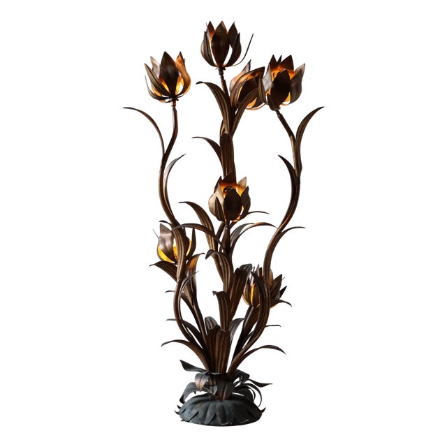 Vintage Brass Flower Floor Lamp by Hans Kögl, 1970s For Sale