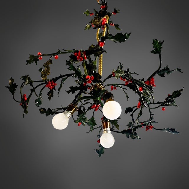 Holly-Shaped Ceiling Lamp in Brass, France, 1920 For Sale - Image 4 of 9