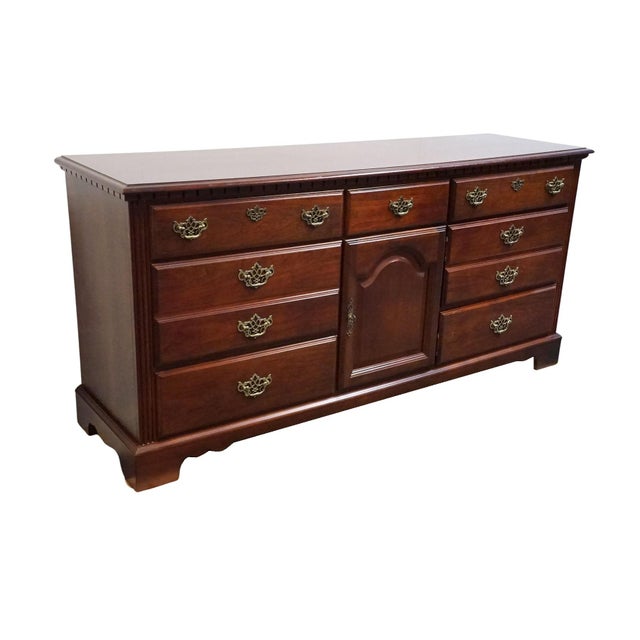 Broyhill Broyhill Furniture Cherry Early American Traditional Style 67" Triple Door Dresser 735-6597-32 For Sale - Image 4 of 15