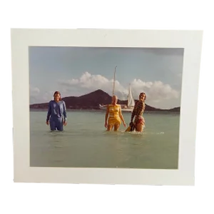 Vintage Lifestyle Photograph of Women in Shallow Water With Sailboat Circa 1976, One of a Series