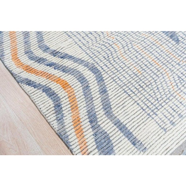 8x11 Ivory Hand-Knotted Wool Linear Gridwork Tribal Modern Carpet Rug For Sale - Image 4 of 8