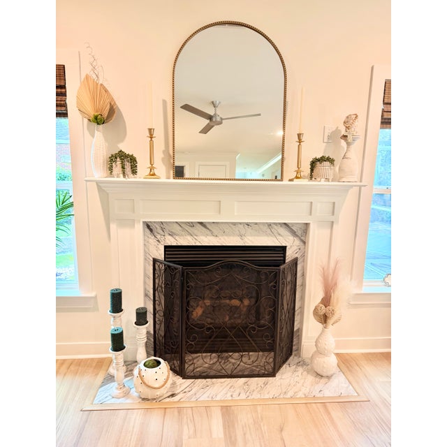 Black Large Wrought Iron Three-Panel Trifold Fireplace Screen With Scrollwork & Twisted Rope Border For Sale - Image 8 of 8