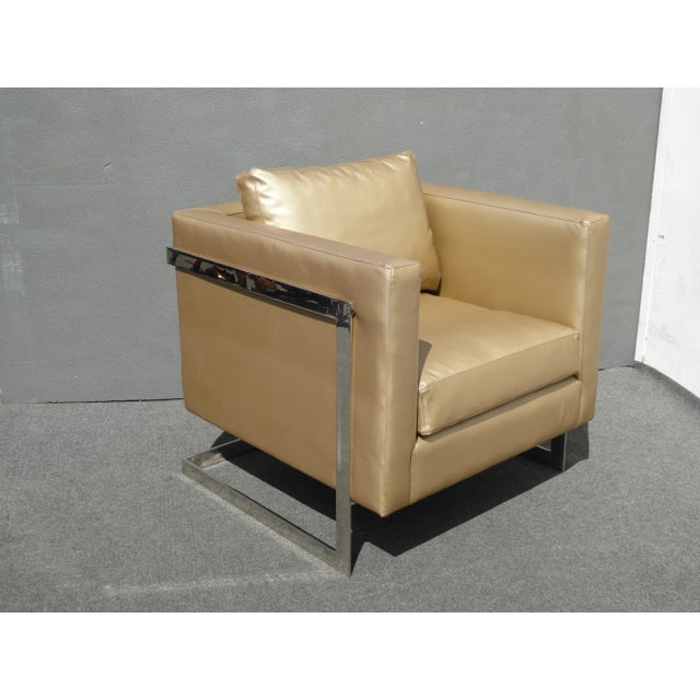 1980s Mid Century Gold Chrome Club Chair Contemporary Modern Style For Sale - Image 5 of 11