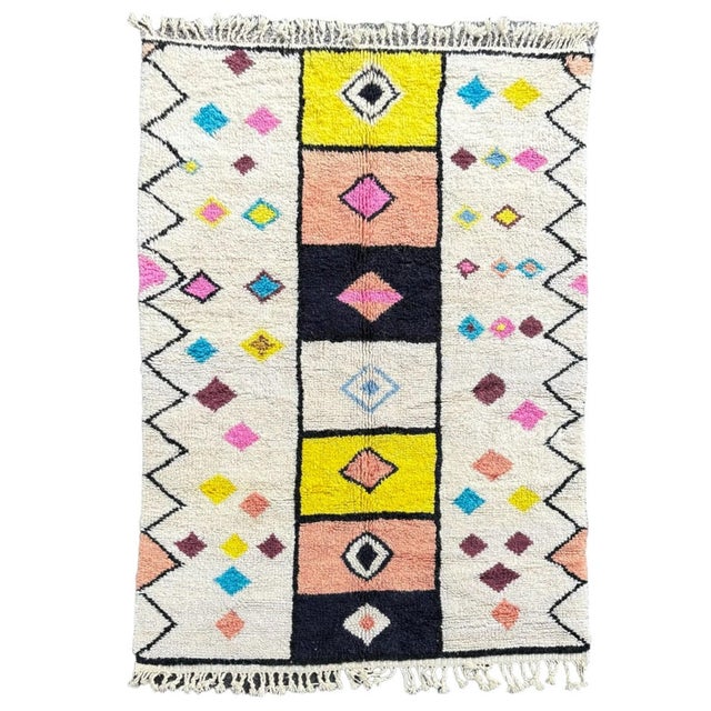 Cream Stunning Moroccan Colorful Berber Rug For Sale - Image 8 of 10