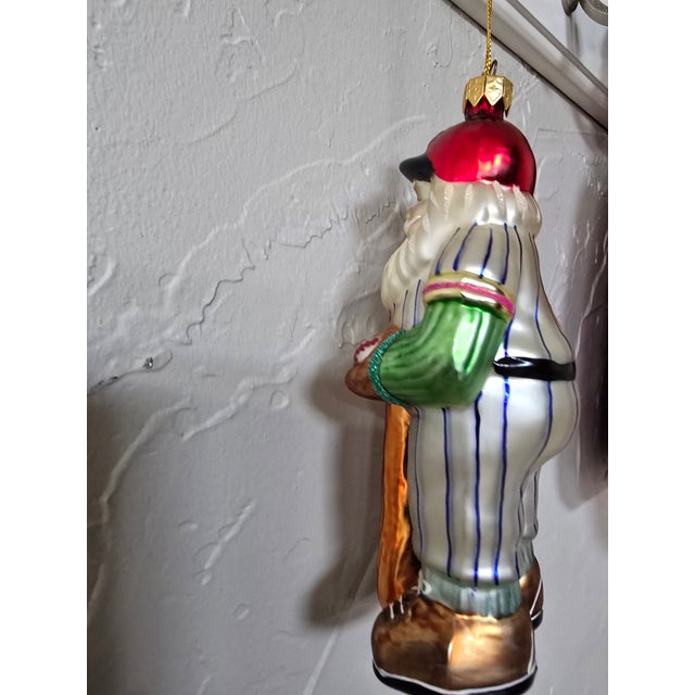 1990s Authentic Inge-Glas Germany Hand-Blown Glass Baseball Santa Ornament For Sale In Dallas - Image 6 of 10