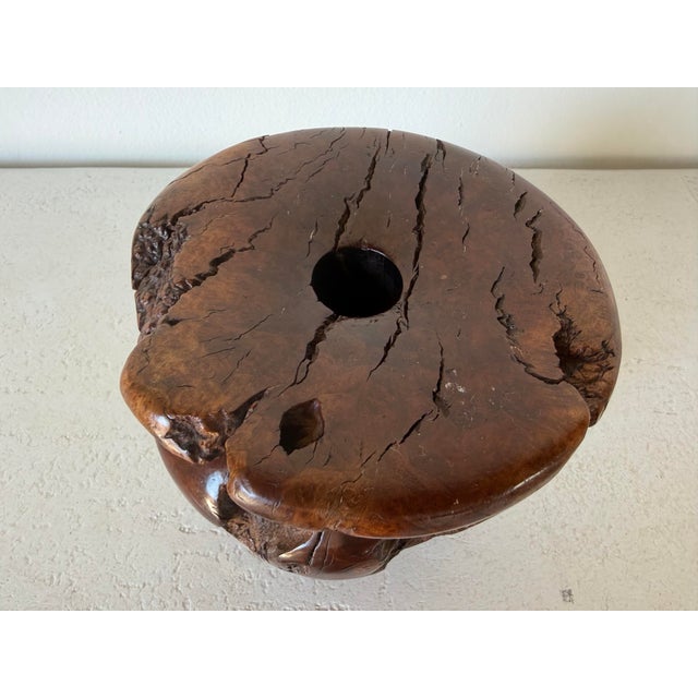 1980's Vintage Organic Modern Handcrafted Burl Wood Sculptural Vase For Sale - Image 4 of 12