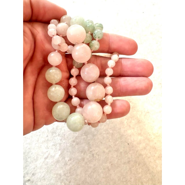 Asian Vintage Rose Quartz & Jade Beaded Necklace For Sale - Image 3 of 3