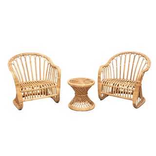 Wicker Garden Armchairs and Coffee Table, 1980s, Set of 3 For Sale
