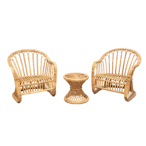 Wicker Garden Armchairs and Coffee Table, 1980s, Set of 3