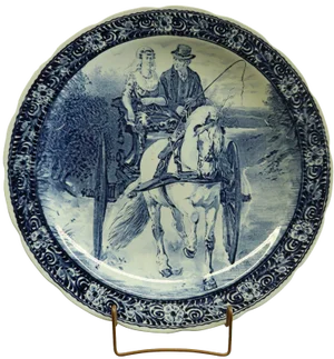 Plate, Boch Blue Delft Carriage Large White Black