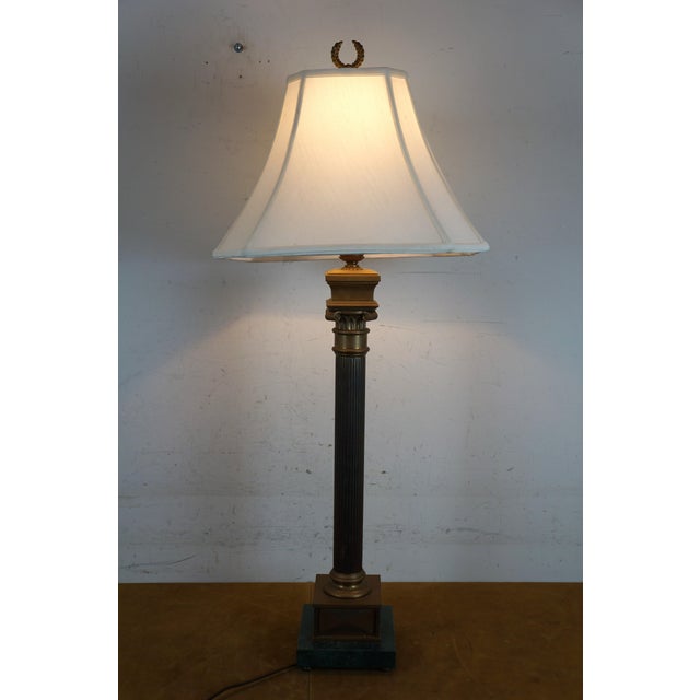 Vintage Neoclassical Style Brass & Marble Corinthian Column Table Lamp For Sale - Image 4 of 11