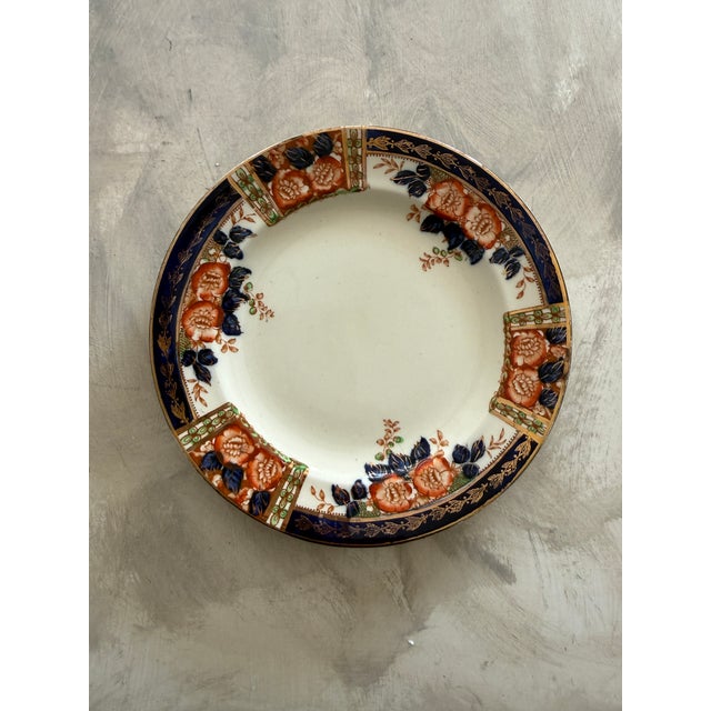 1920s Windsor Derby Antique Plates- Set of 5 - 8 Inch Cobalt Blue Russet Floral Thomas Hughes England Circa 1920 For Sale - Image 5 of 11