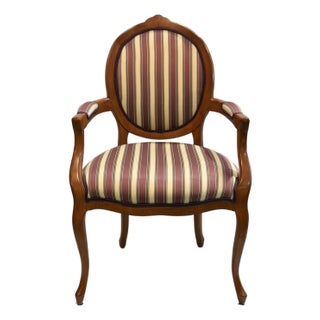 Late 20th Century Louis XVI Style Oval Back Striped Upholstered Armchair For Sale