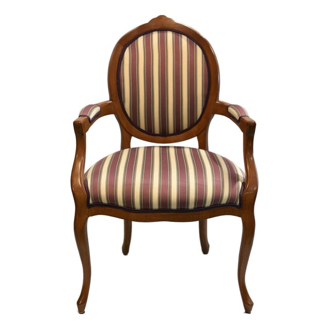 Late 20th Century Louis XVI Style Oval Back Striped Upholstered Armchair For Sale