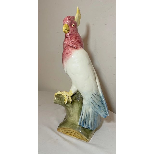 Vintage Handmade Painted Czechoslovakian Cockatoo Bird Pottery Statue Sculpture For Sale In New York - Image 6 of 12
