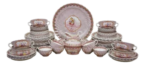 1920s Victorian Copeland Spode Polychrome Transferware Dinner Service for 8 - 74 PCS