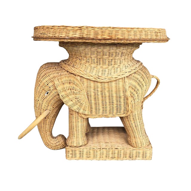 1960s Figurative Animalia Wicker Elephant Side Table in the Style of Mario Lopez Torres For Sale