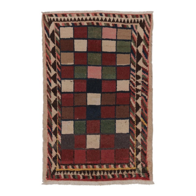 Vintage Swedish Rya Rug, Multi-Color Checkerboard With Tribal Border - Rug & Kilim For Sale