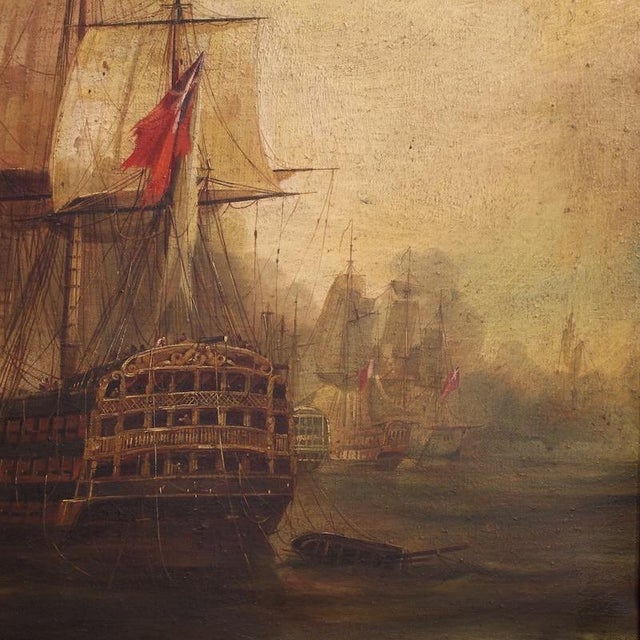 Auguste Mayer, Seascape Battle of Trafalgar, 1954, Oil on Canvas For Sale - Image 13 of 15