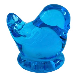 Leo Ward Glass Blue Bird of Happiness Paperweight - Dated 1989 For Sale
