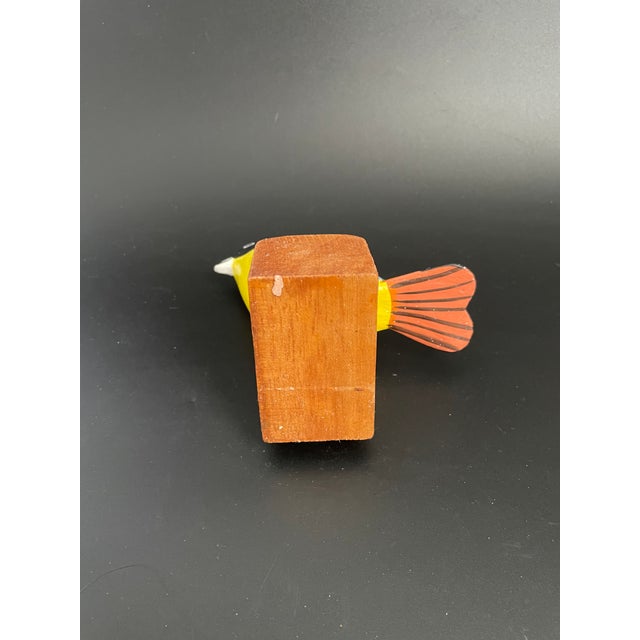 Canary Yellow Folk Art Wood Oriole Bird on Stand For Sale - Image 8 of 11