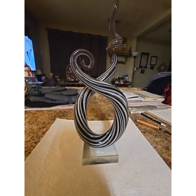 Mid-Century Modern Vintage Murano Black/White Striped Twisted Sculpture For Sale - Image 3 of 7