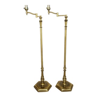 Mid 20th Century Stiffel Brass Swing Arm Floor Lamps - a Pair For Sale