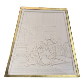 Vintage Ceramic Lithophane Plaque – Child With Dog Scene For Sale
