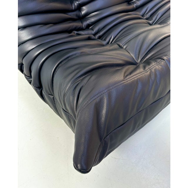 Black French Togo Sofa in Thick Black Cow Leather attributed to Michel Ducaroy for Ligne Roset, 1970s For Sale - Image 8 of 13