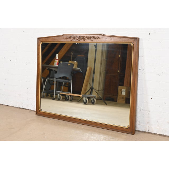 French Henredon French Regency Louis XVI Carved Cherry Wood and Gold Gilt Wall Mirror, Circa 1960s For Sale - Image 3 of 9