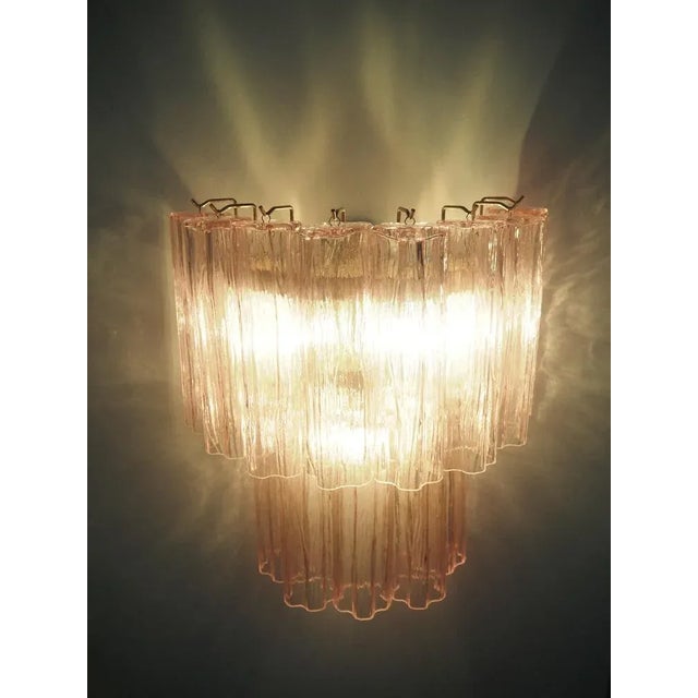 Glass Murano Glass Tube Wall Sconces with Pink Glass Tubes, Set of 2 For Sale - Image 7 of 13