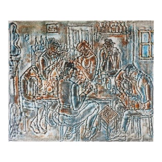 Vintage 1967 Gyula Zilzer Abstract Tavern Scene Lithograph For Sale