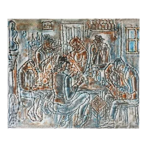 Vintage 1967 Gyula Zilzer Abstract Tavern Scene Lithograph