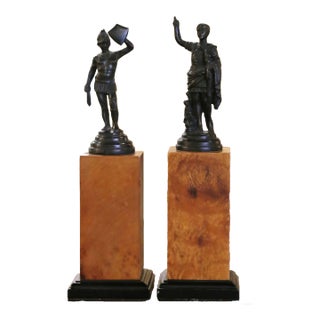 Pair of Late 20th Century Bronze Statues on Wooden Columns For Sale