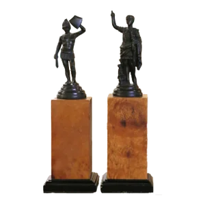 Pair of Late 20th Century Bronze Statues on Wooden Columns
