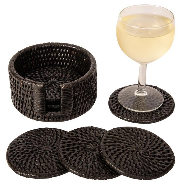 2020s Artifacts Rattan Round Coasters with Box in Tudor Black - 7 Pieces For Sale - Image 5 of 6