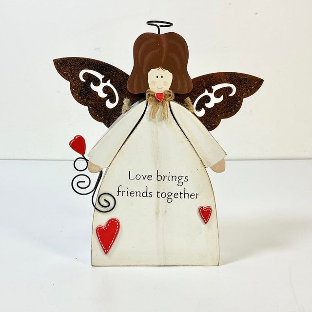 1990s Vintage Boho Chic Arts & Crafts Valentine Angel - Friends Together. For Sale - Image 10 of 10