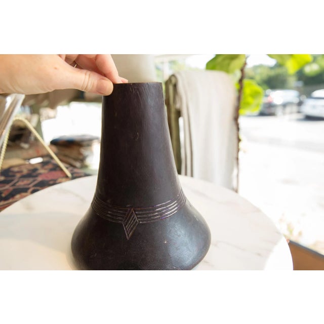African Vintage African Indigo Dyed Wooden Vase For Sale - Image 3 of 9