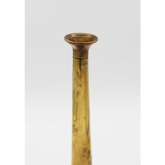 19th century copper & brass fox hunting horn, English. Copper, wrapped end bell; brass lead pipe & mouthpiece. Small dent....