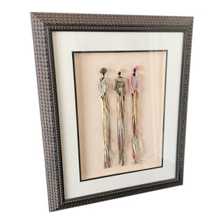 Textile Art With Dimensional Figures — Handcrafted Mixed Media, Custom Ornate Frame, One‑of‑a‑Kind Statement Piece For Sale