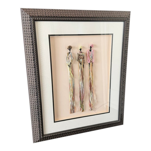 Textile Art With Dimensional Figures — Handcrafted Mixed Media, Custom Ornate Frame, One‑of‑a‑Kind Statement Piece For Sale