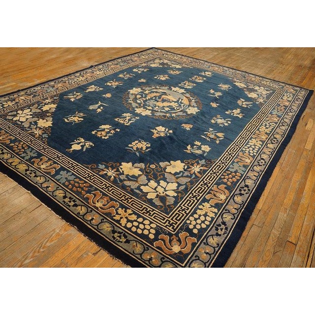 Antique Peking Room Size Wool Blue Navy, Brown Rug, Circa Date: 1890s. This exceptional late Qing Dynasty weaving...